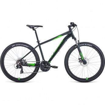 Велосипед FORWARD APACHE 27,5 2.0 disc, рама 17", 2020-2021, черный матовый/ярко-зеленый